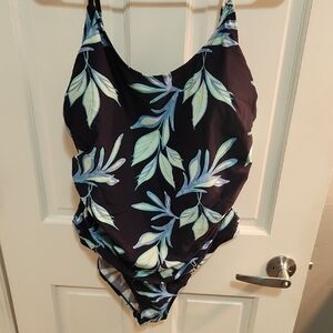 Black With Tropical Flowers One Poece Swimsuit Size 1X